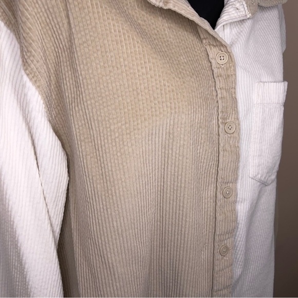 Small American Eagle Outfitters Colorblock Corduroy Button Up Top Beige White - Picture 8 of 15